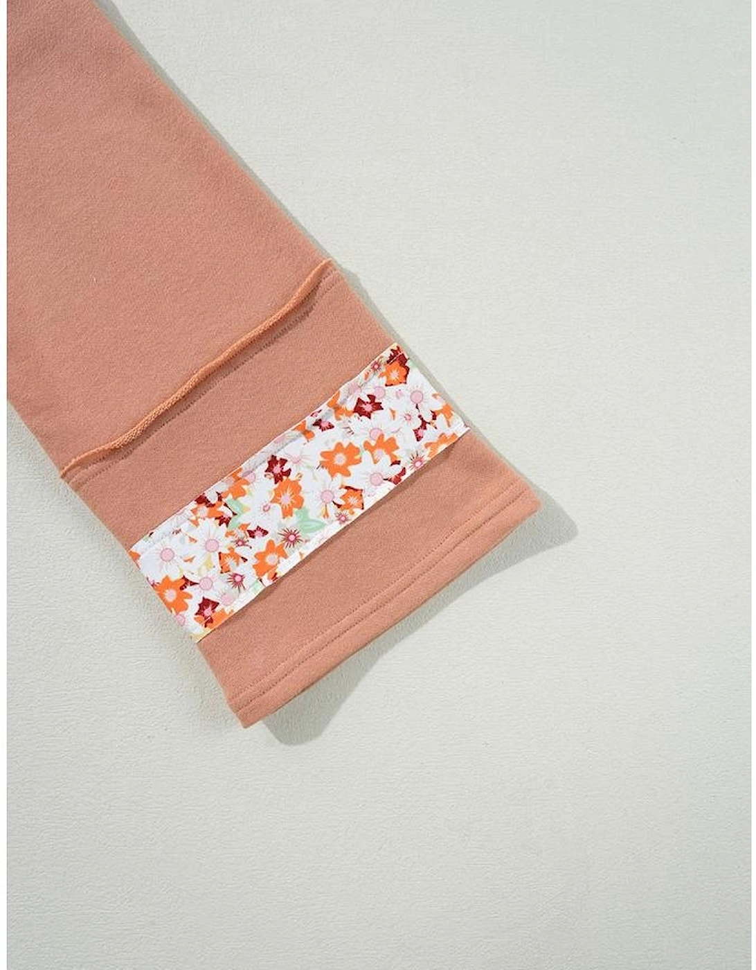 Grapefruit Orange Flower Patch Graphic Exposed Seam Wide Sleeve Top