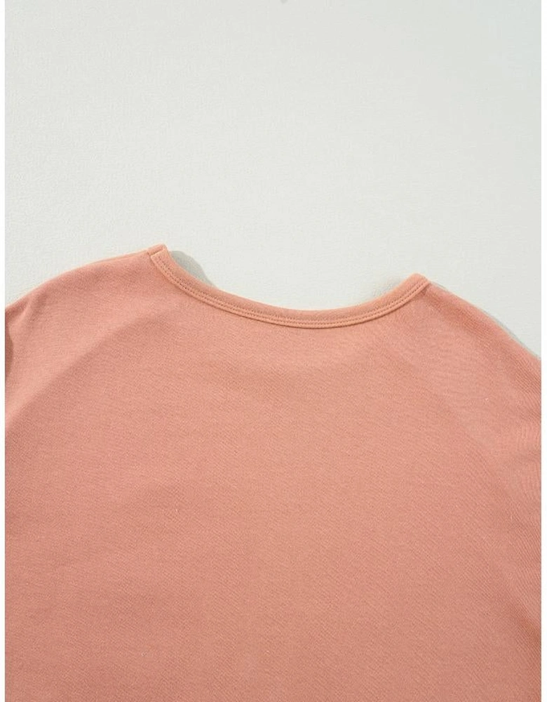 Grapefruit Orange Flower Patch Graphic Exposed Seam Wide Sleeve Top