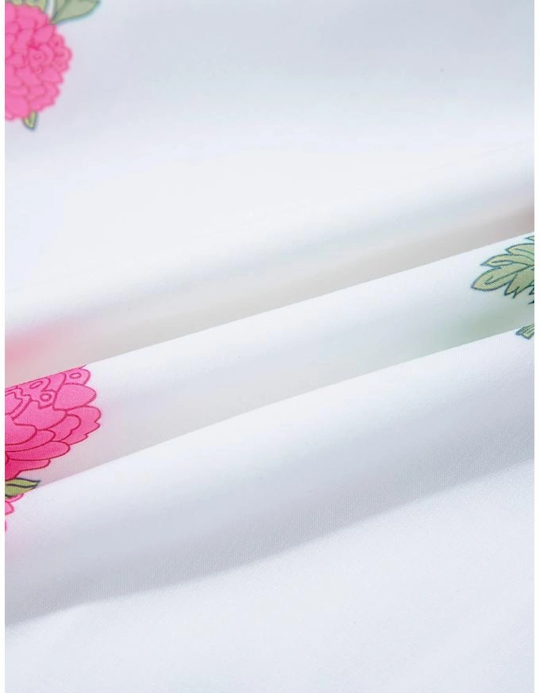 White Floral Print Half Button Mandarin Neck 3/4 Sleeve Maxi Dress