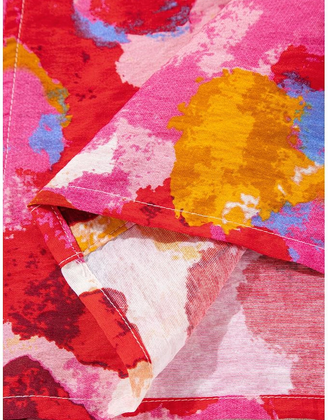 Red Abstract Print Split V Neck Ruffle Short Sleeve Blouse