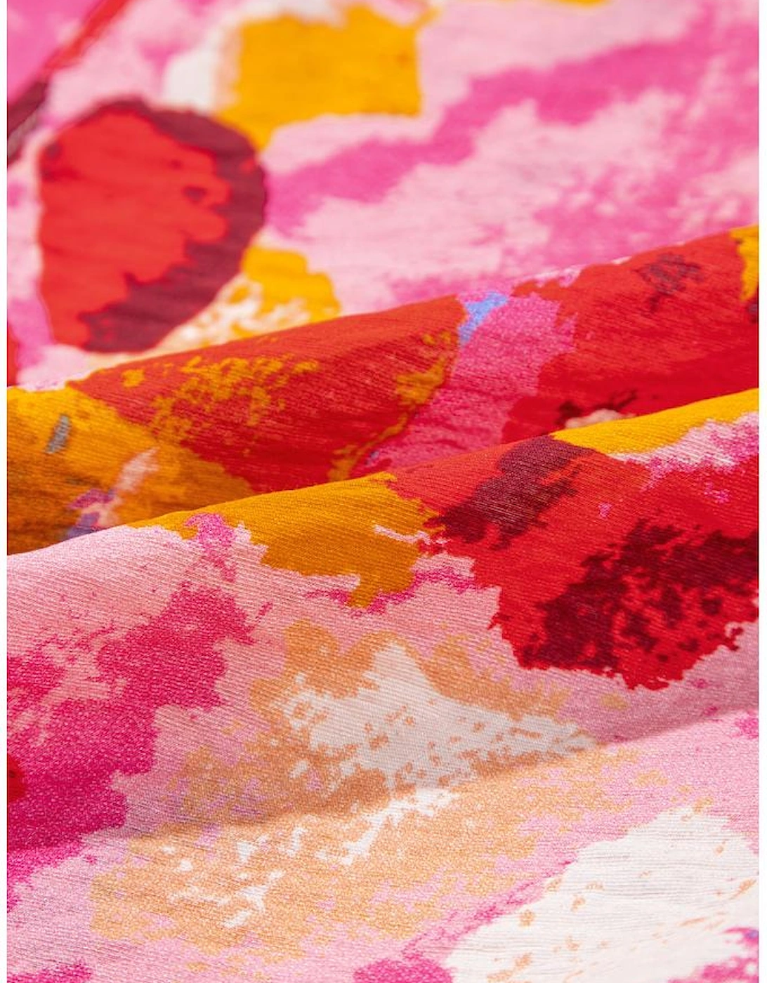 Red Abstract Print Split V Neck Ruffle Short Sleeve Blouse