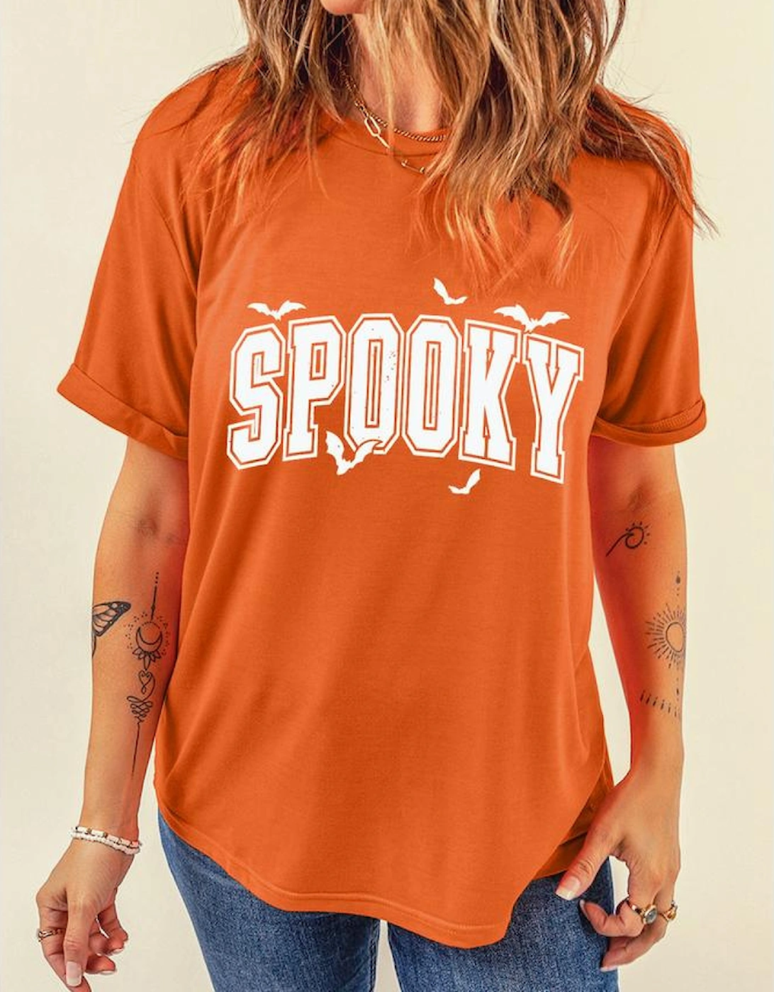 Orange SPOOKY Bats Halloween Graphic T Shirt