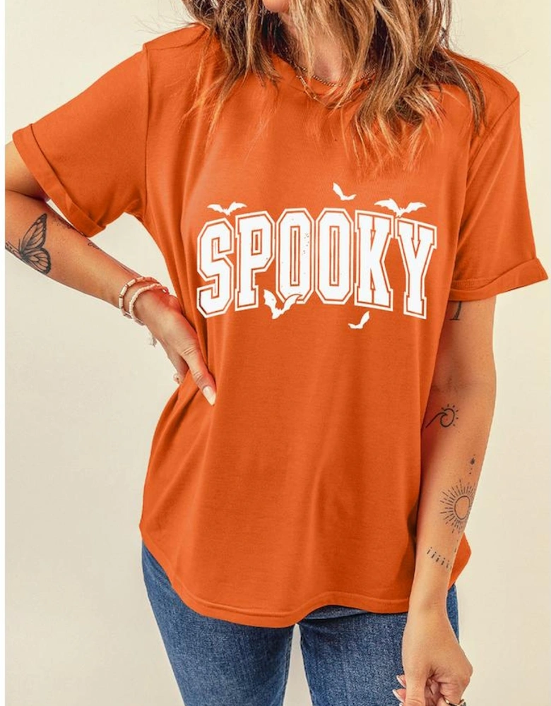 Orange SPOOKY Bats Halloween Graphic T Shirt
