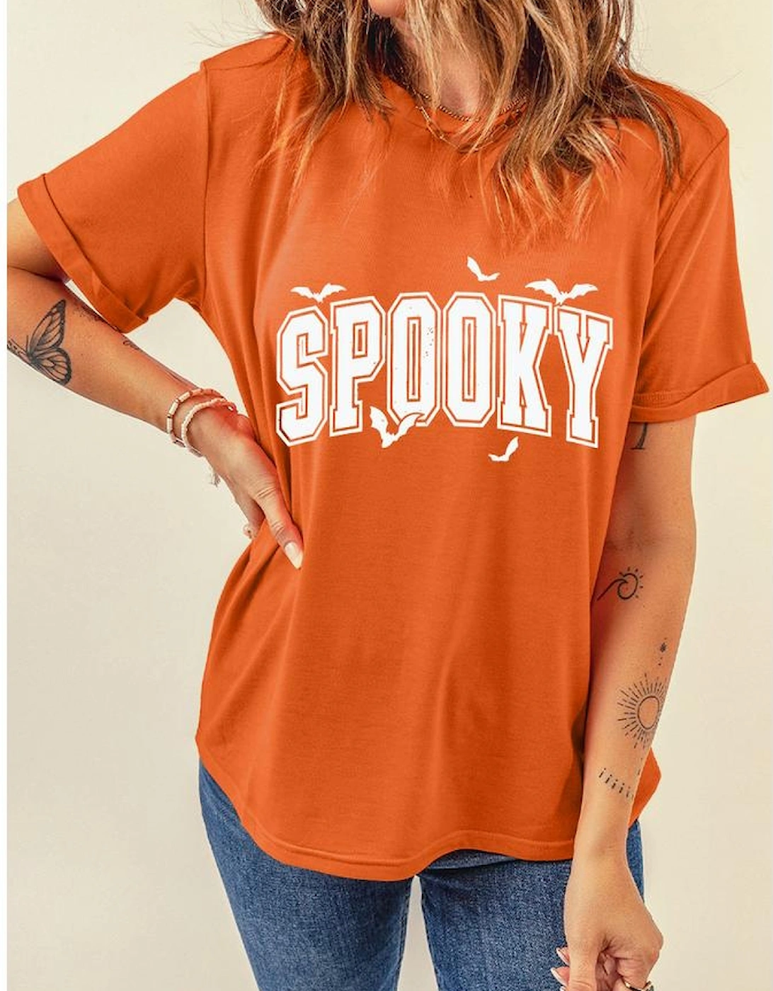 Orange SPOOKY Bats Halloween Graphic T Shirt