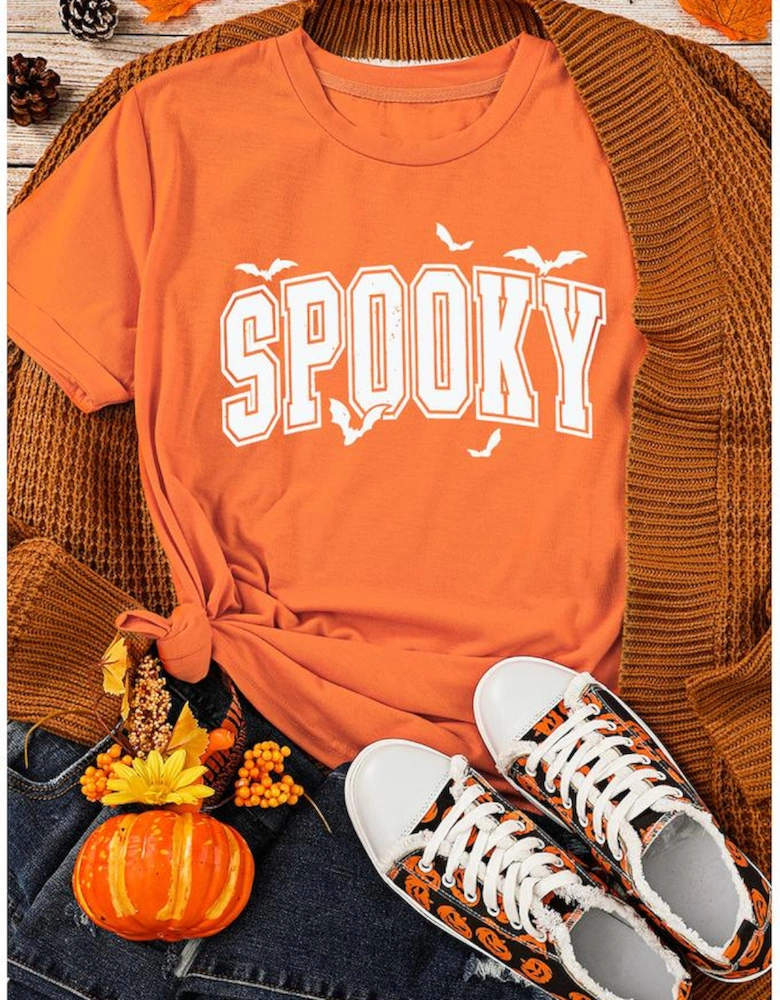 Orange SPOOKY Bats Halloween Graphic T Shirt
