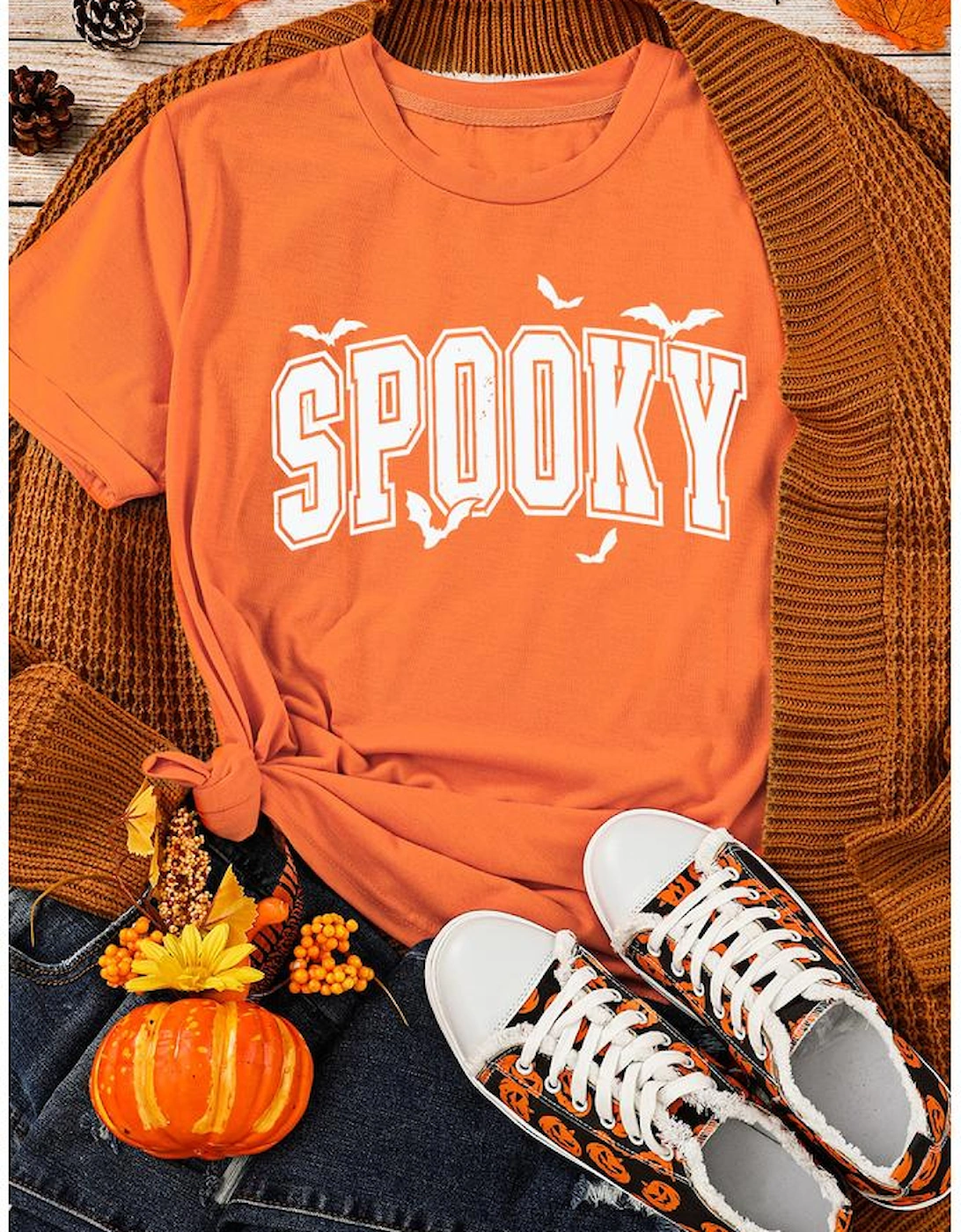Orange SPOOKY Bats Halloween Graphic T Shirt, 9 of 8