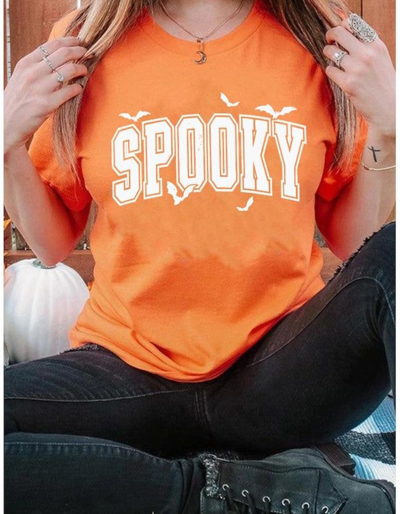 Orange SPOOKY Bats Halloween Graphic T Shirt