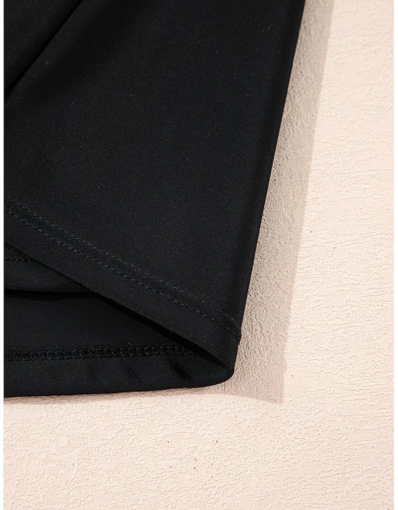 Black Crossed V Neck Adjustable Strap Babydoll Tankini Top