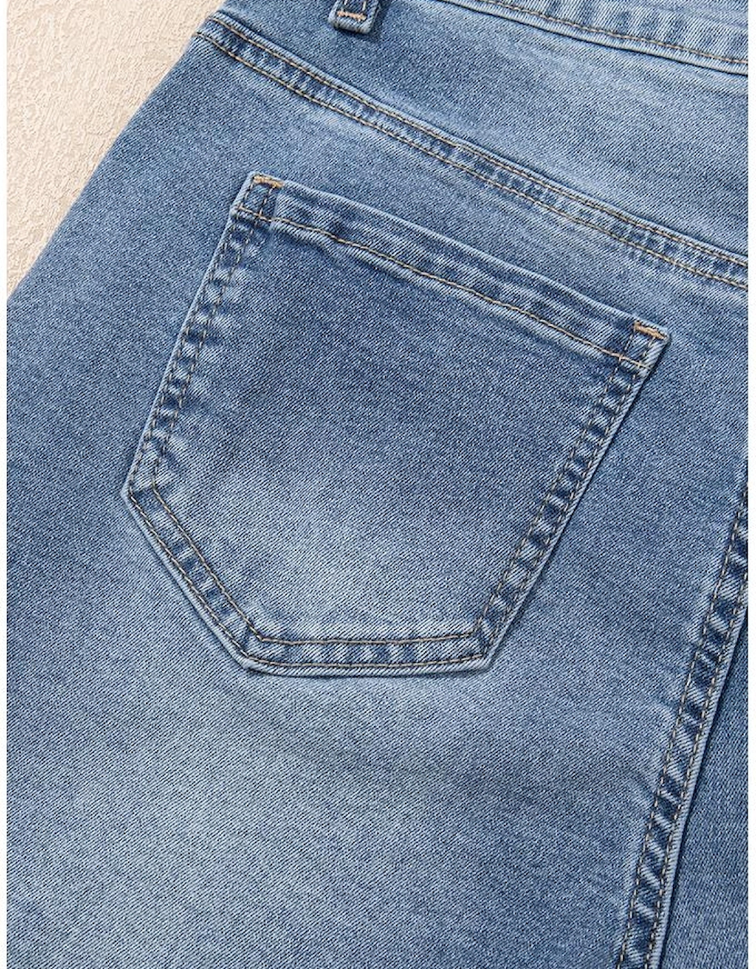 Dusk Blue Pearl Beaded Raw Hem Medium Wash Denim Shorts