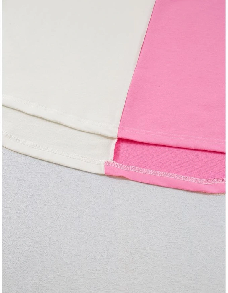 Bonbon Color Block Chest Pockets Half Button Plus Size Sweatshirt