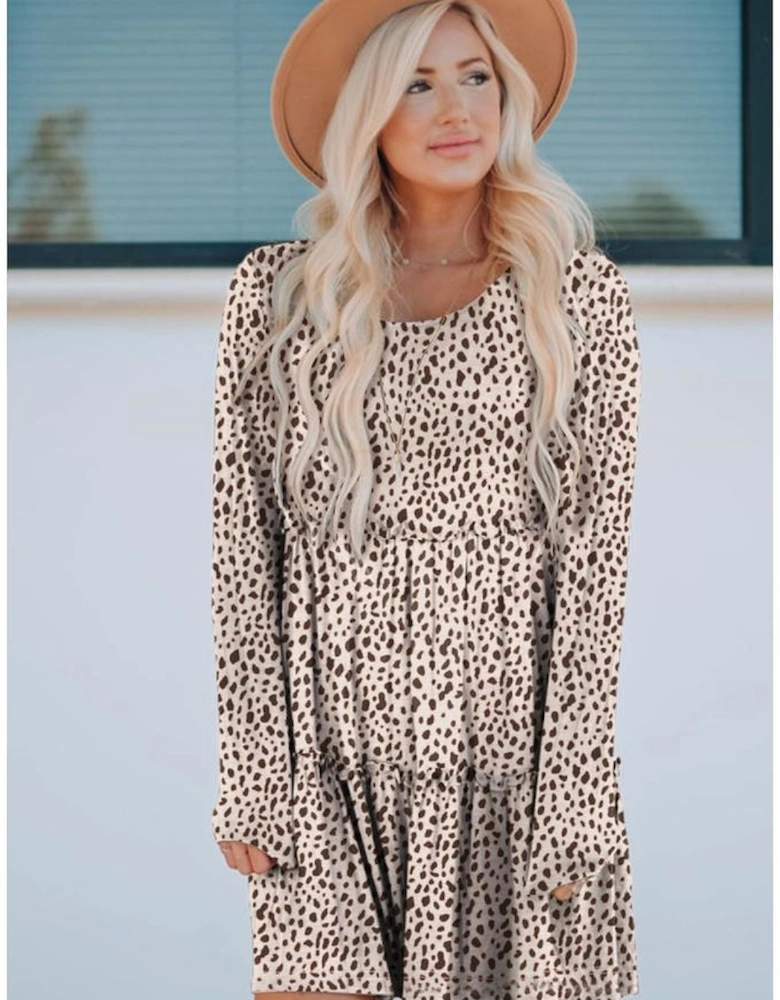 Leopard Animal Print Tiered Long Sleeve Dress