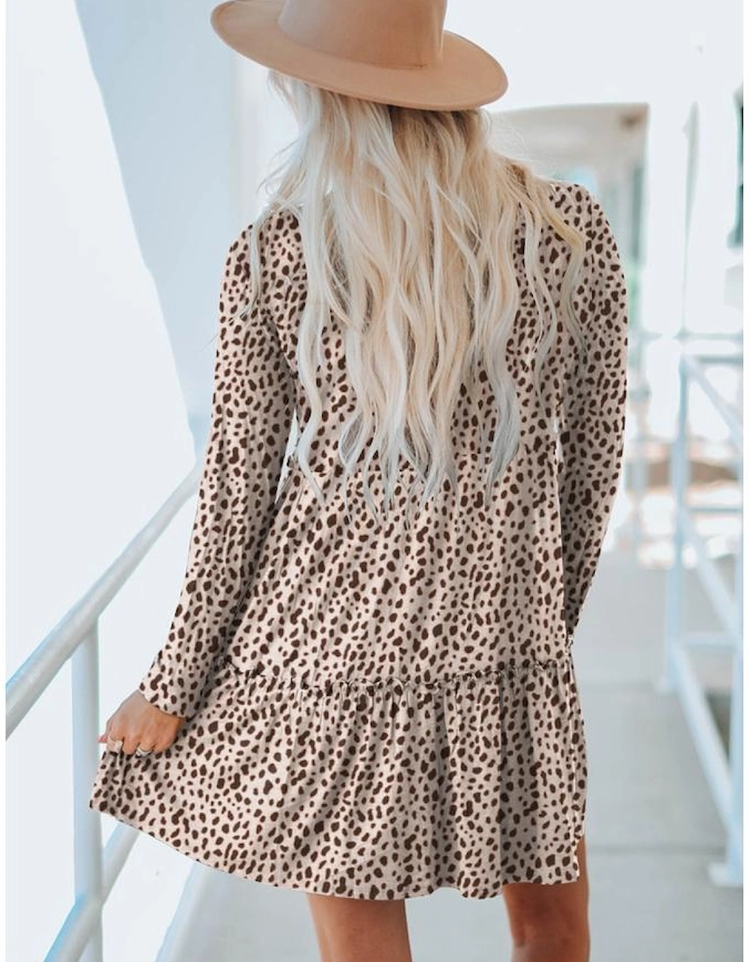 Leopard Animal Print Tiered Long Sleeve Dress