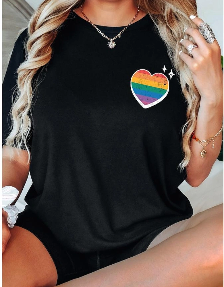 Black Pride Heart Cracking Graphic Detail Cotton Blend T Shirt