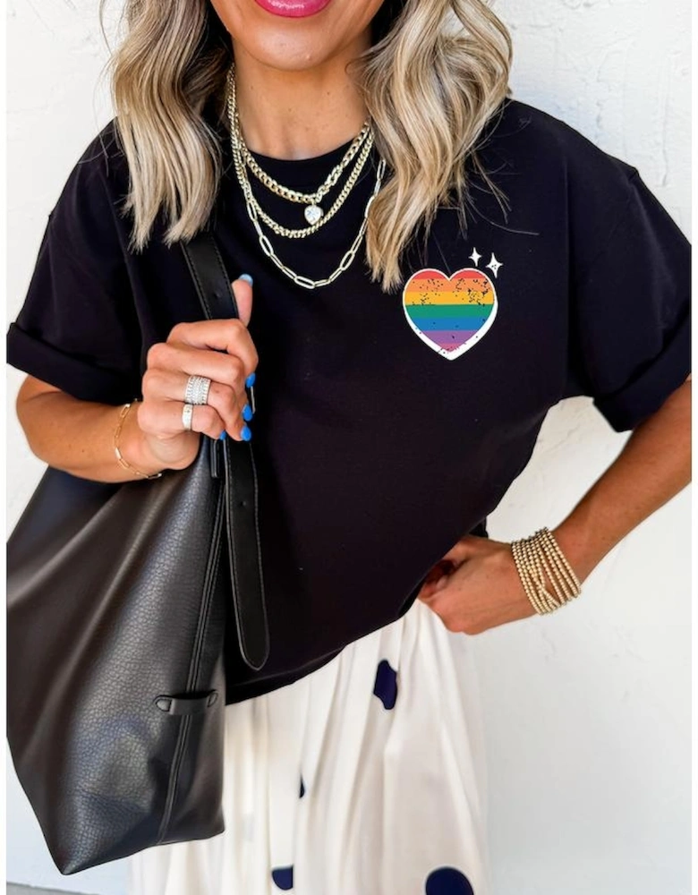 Black Pride Heart Cracking Graphic Detail Cotton Blend T Shirt