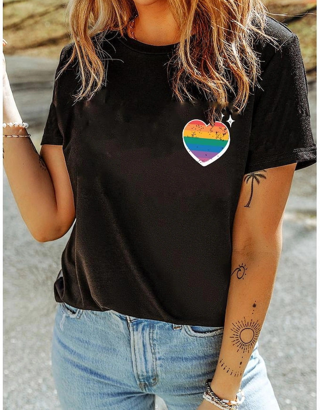 Black Pride Heart Cracking Graphic Detail Cotton Blend T Shirt