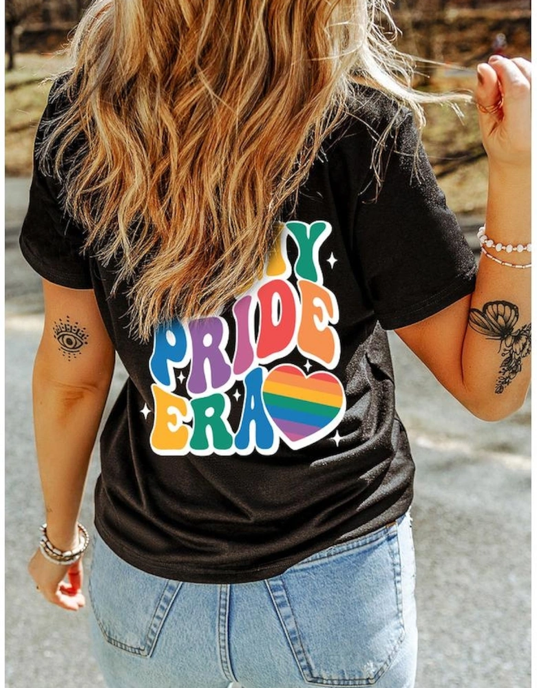 Black Pride Heart Cracking Graphic Detail Cotton Blend T Shirt