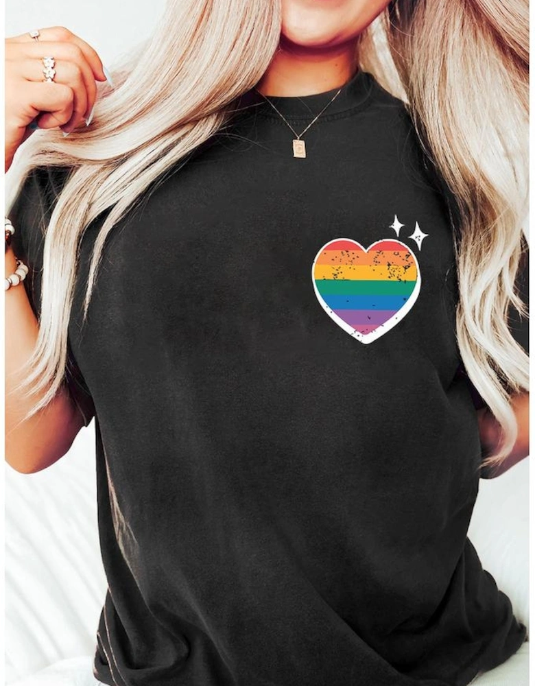 Black Pride Heart Cracking Graphic Detail Cotton Blend T Shirt