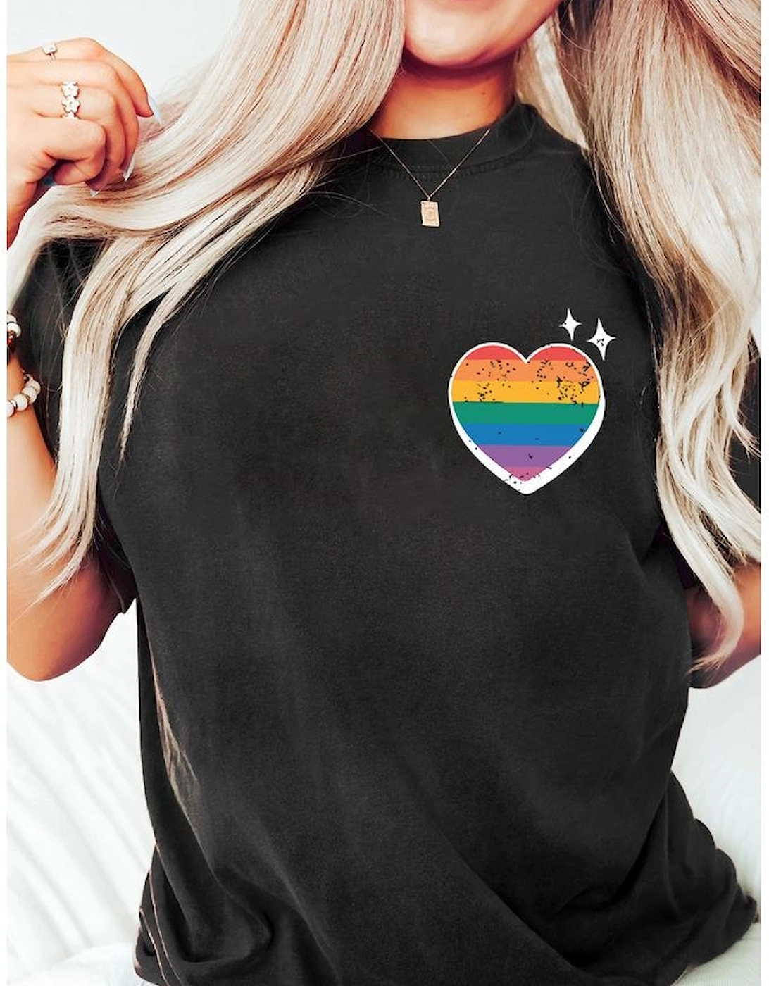 Black Pride Heart Cracking Graphic Detail Cotton Blend T Shirt