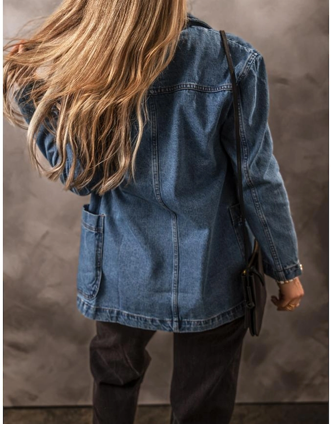 Sail Blue Side Pockets Lapel Collar Denim Jacket
