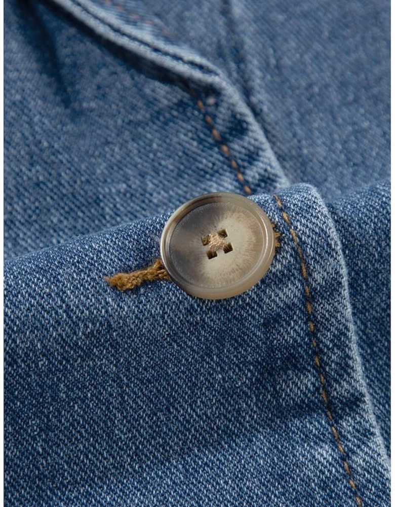 Sail Blue Side Pockets Lapel Collar Denim Jacket