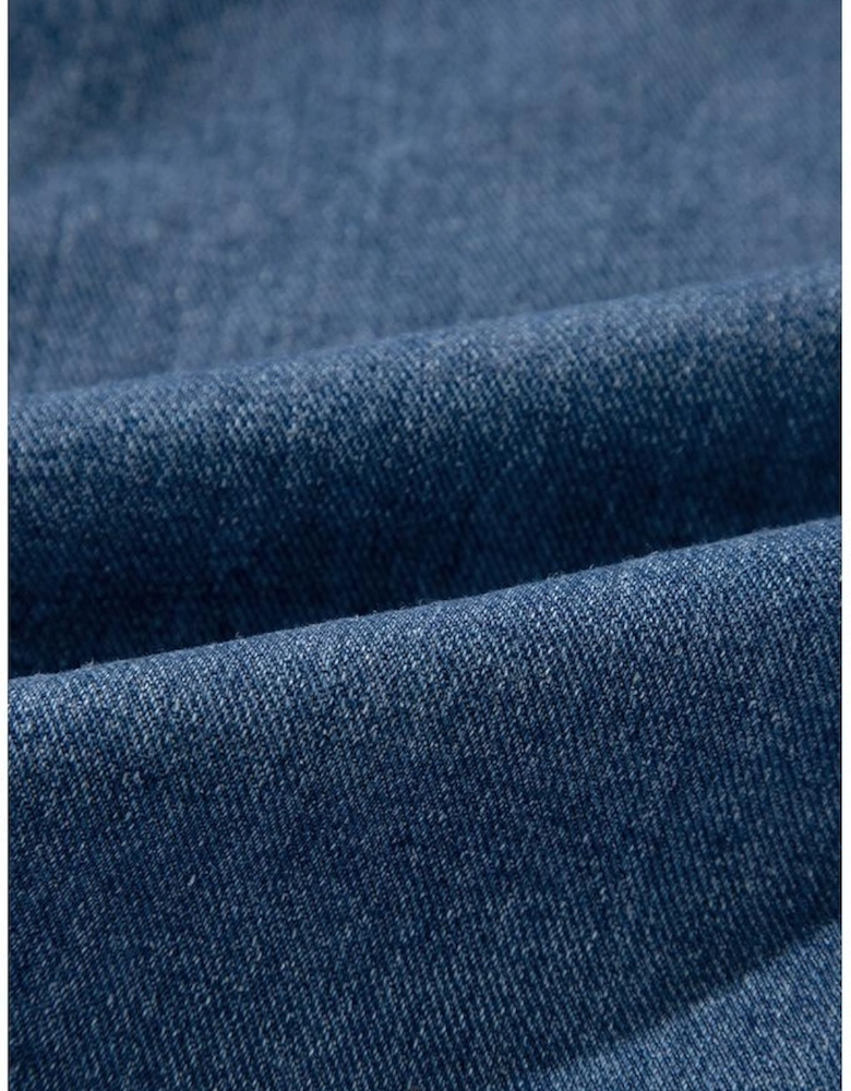 Sail Blue Side Pockets Lapel Collar Denim Jacket