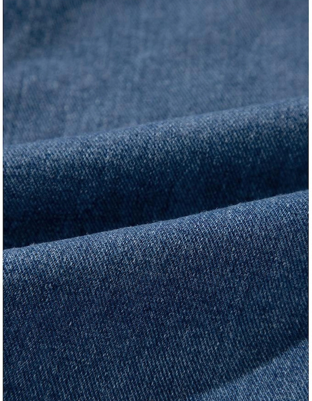 Sail Blue Side Pockets Lapel Collar Denim Jacket