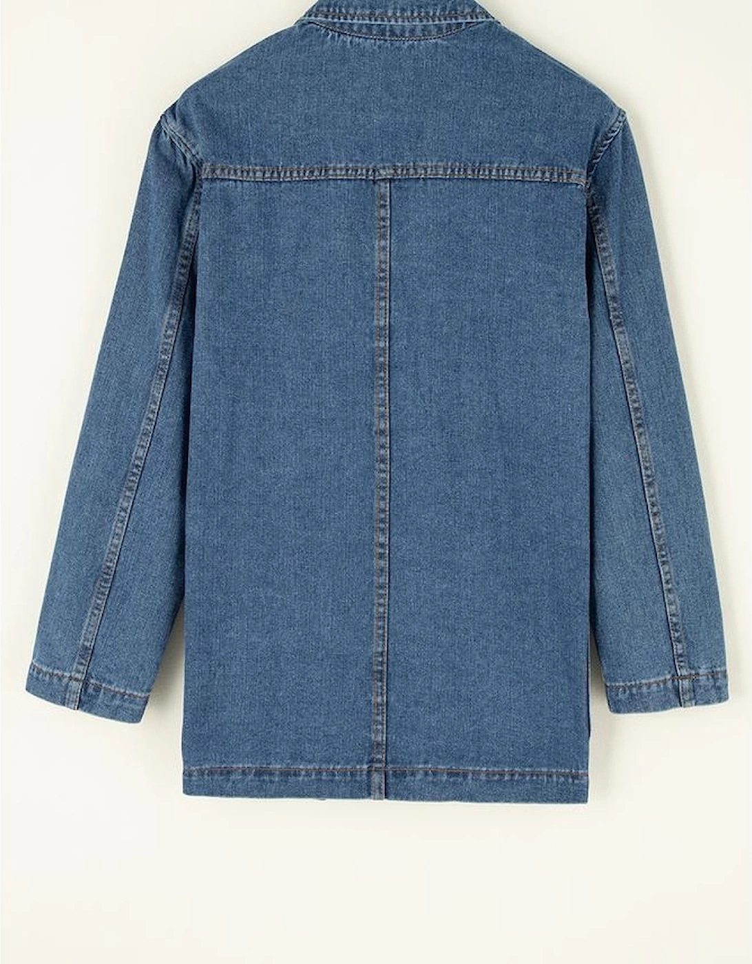 Sail Blue Side Pockets Lapel Collar Denim Jacket