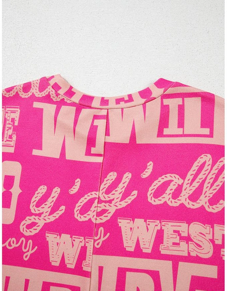 Rose Howdy Cowboy Letter Printed Western Fashion Tee