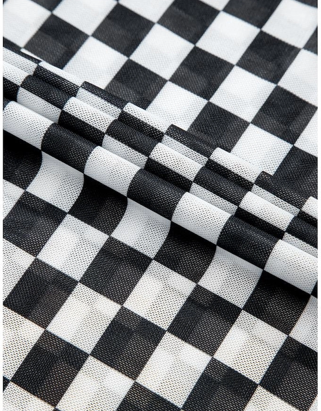 Black Checkered Printed Long Sleeve High Neck Bodysuit