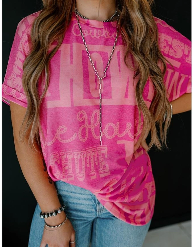Rose Howdy Cowboy Letter Printed Western Fashion Tee
