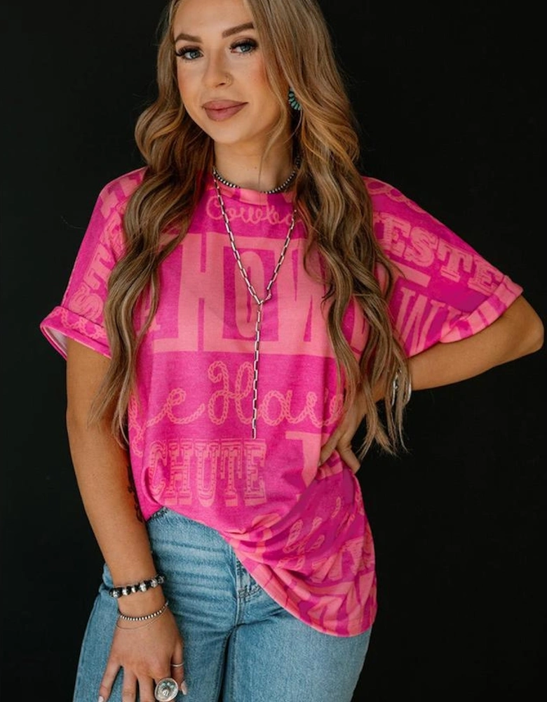 Rose Howdy Cowboy Letter Printed Western Fashion Tee