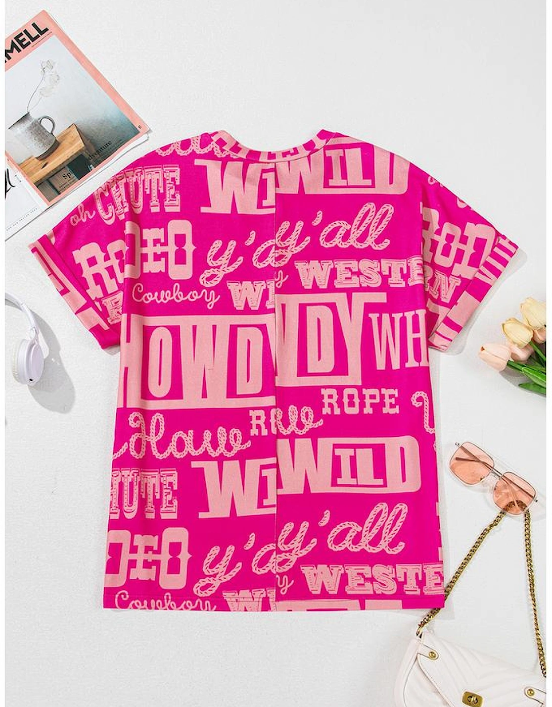 Rose Howdy Cowboy Letter Printed Western Fashion Tee