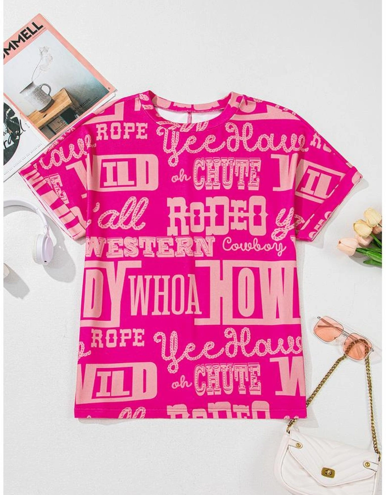 Rose Howdy Cowboy Letter Printed Western Fashion Tee