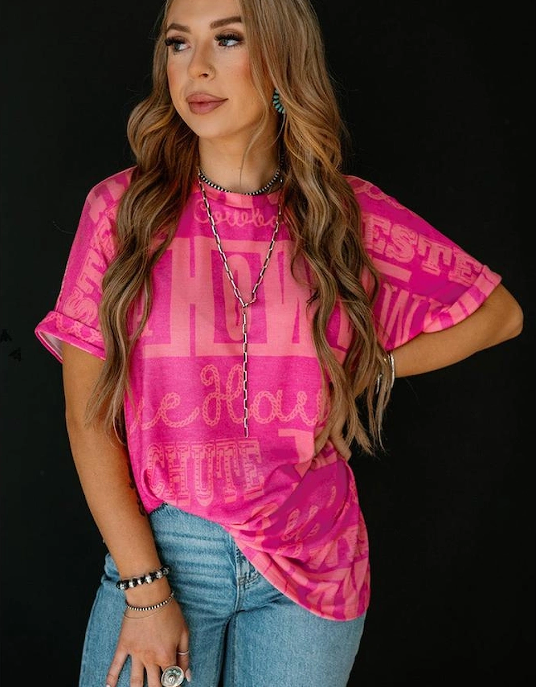 Rose Howdy Cowboy Letter Printed Western Fashion Tee