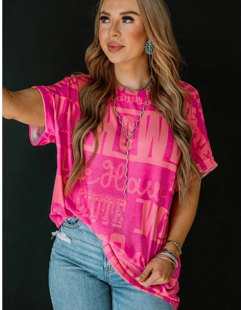 Rose Howdy Cowboy Letter Printed Western Fashion Tee