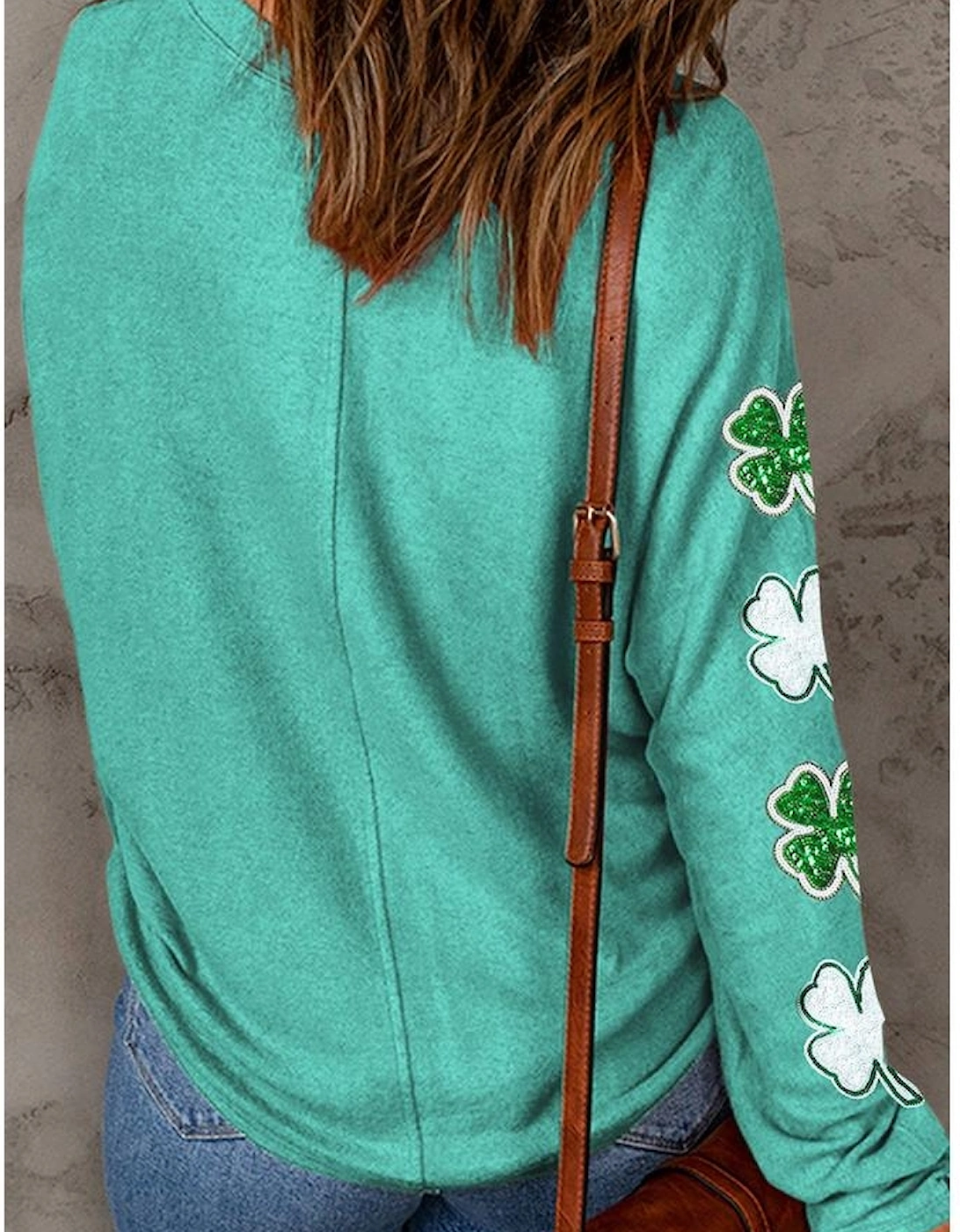 Green Sequined St Patrick Clover Patched Long Sleeve Top, 4 of 3