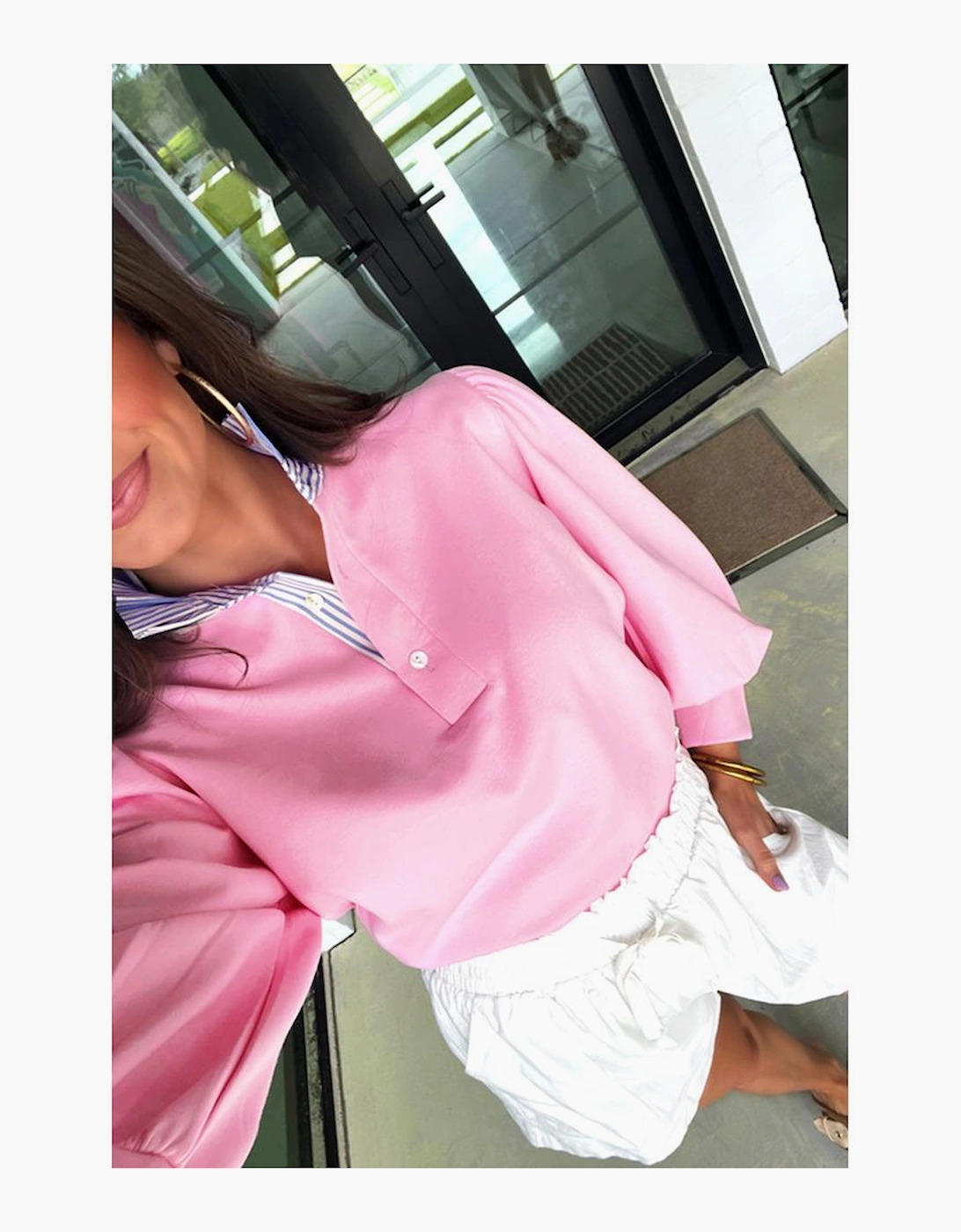 Bonbon Button Striped Collar Patchwork Puff Sleeve Sweatshirt, 14 of 13