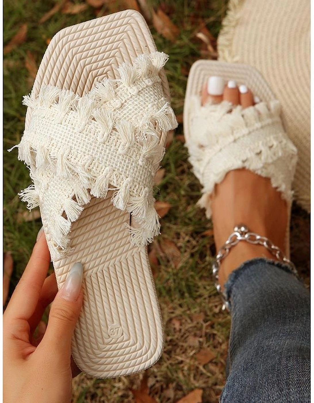 Azura Exchange Beige Tassel Woven Crossed Straps Flat Slippers, 4 of 3
