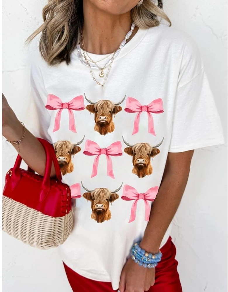 White Coquette Highland Cow Png Bows Graphic Tee