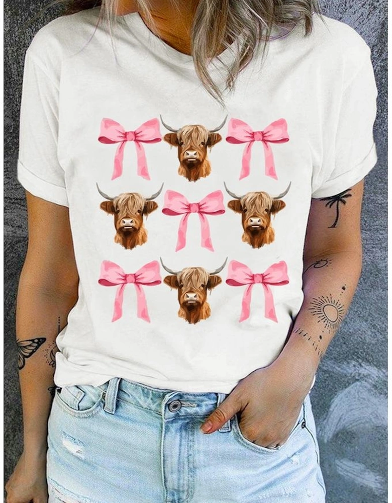 White Coquette Highland Cow Png Bows Graphic Tee