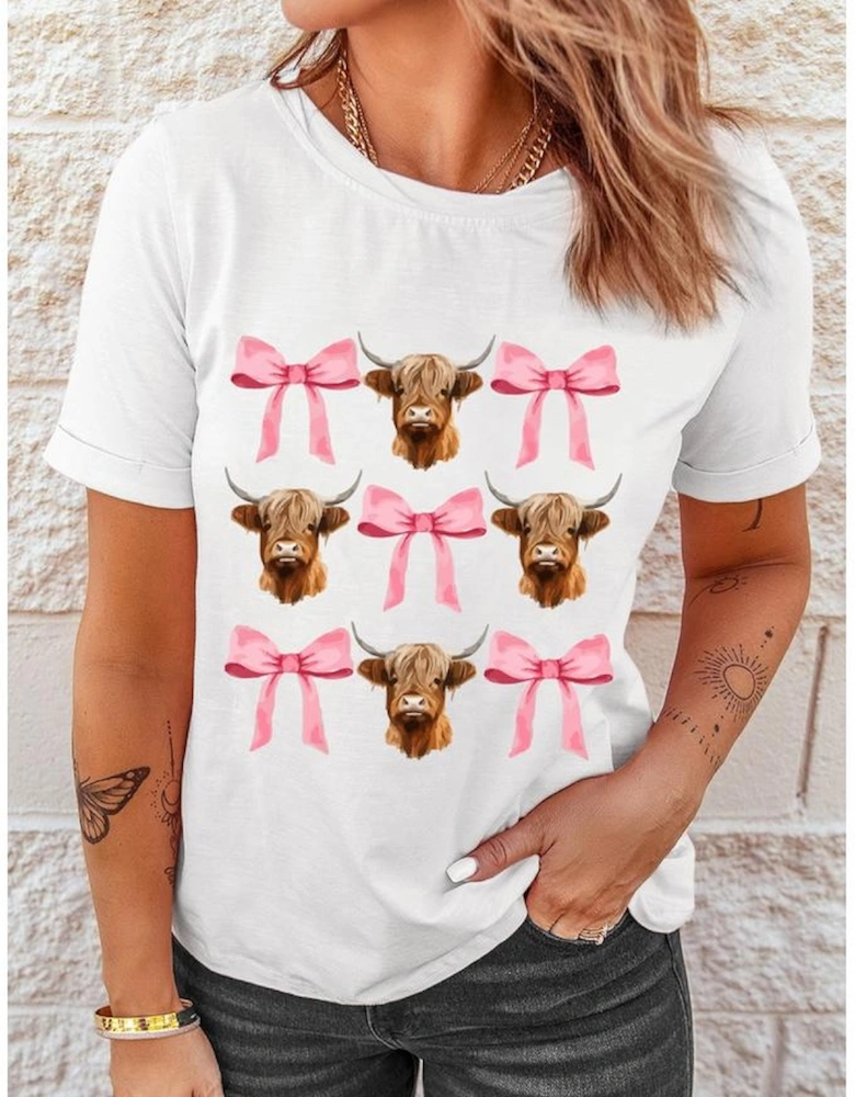 White Coquette Highland Cow Png Bows Graphic Tee