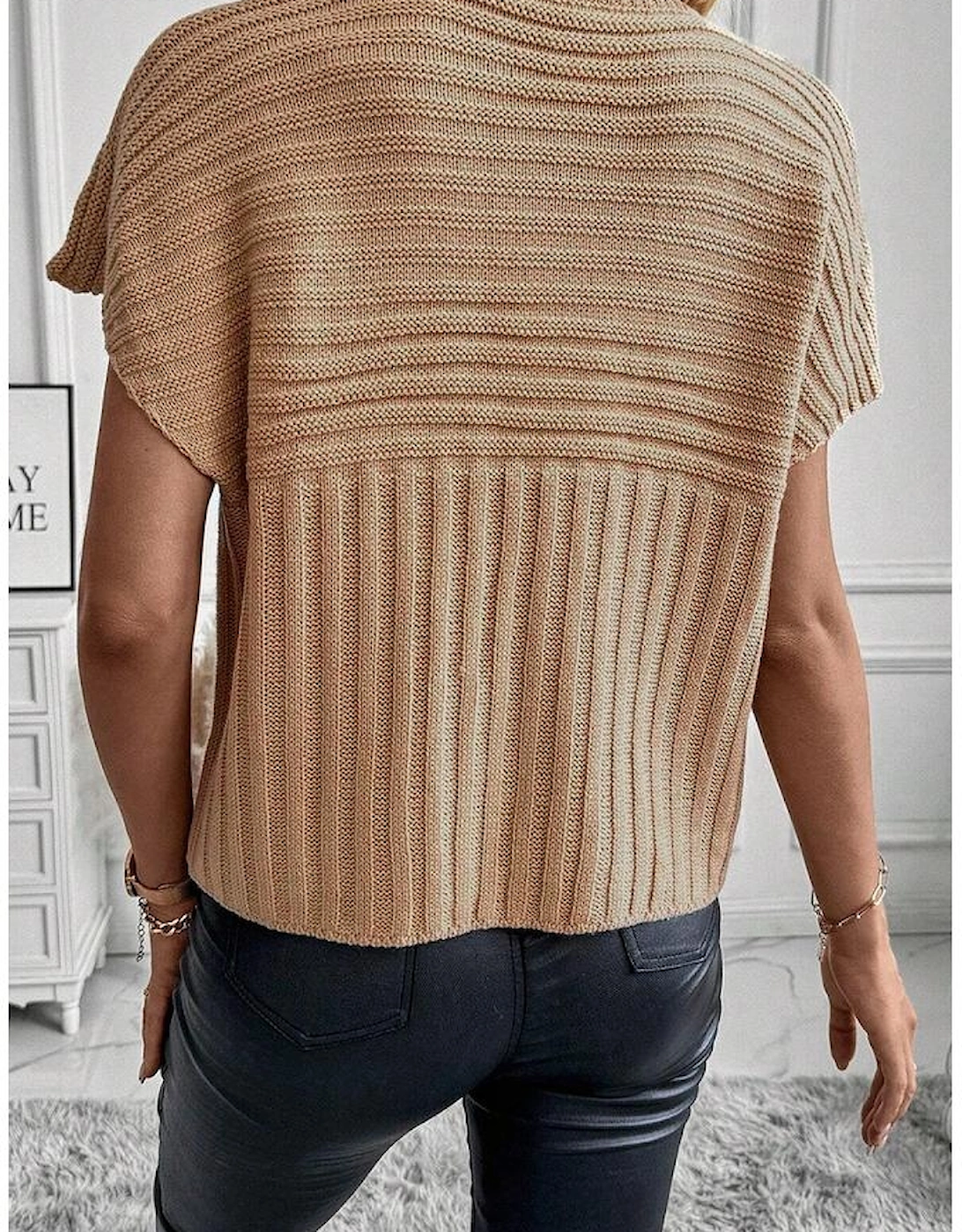 Light French Beige Rib Knitted Wide Sleeve Sweater T Shirt, 11 of 10