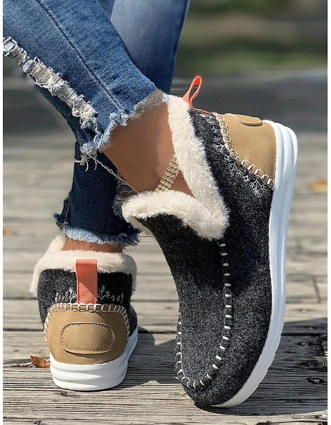 Carbon Grey Suede Stitching Patchwork Plush Lined Anklet Boots, 4 of 3