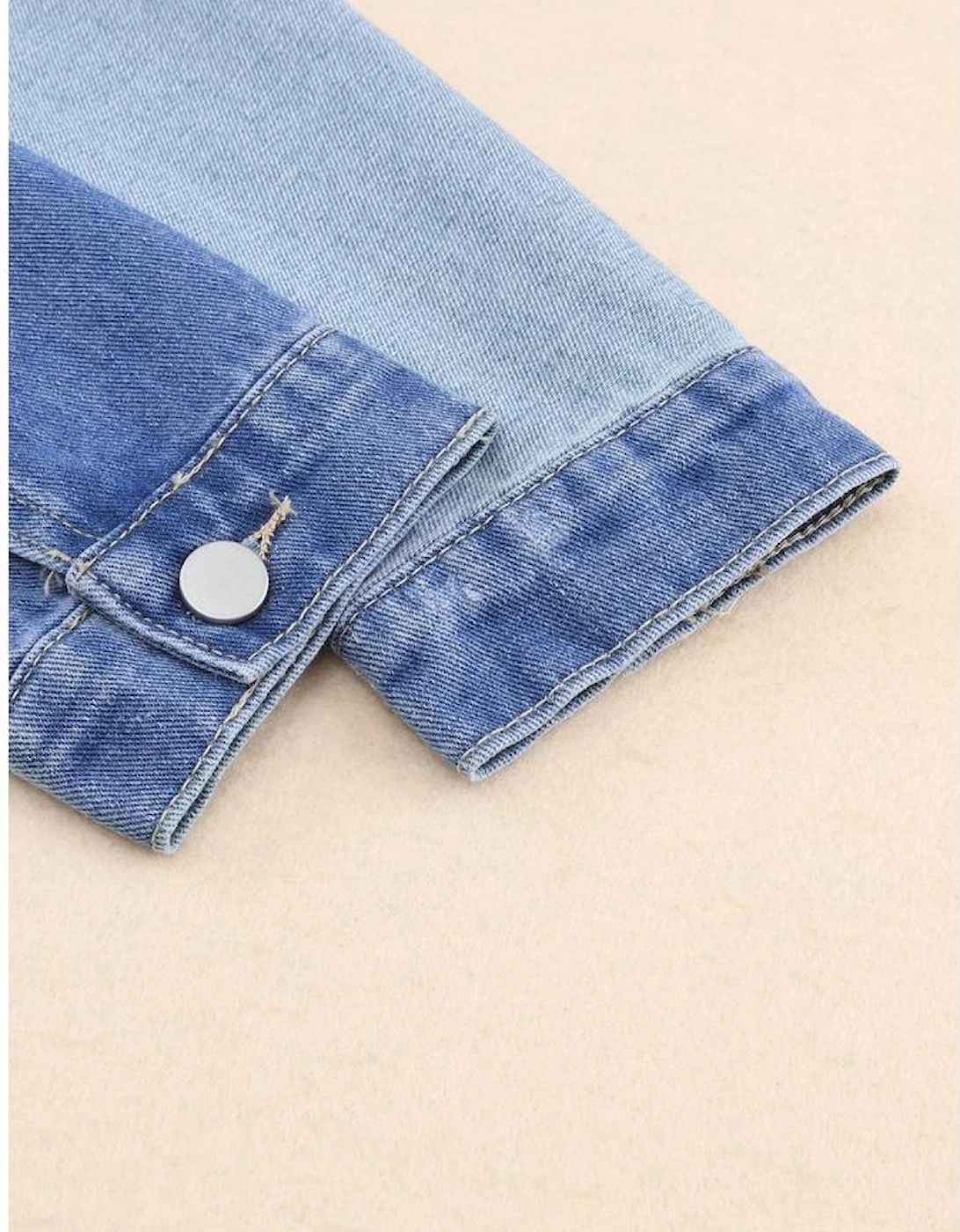 Sky Blue Color Block Denim Patchwork Frayed Hem Jacket