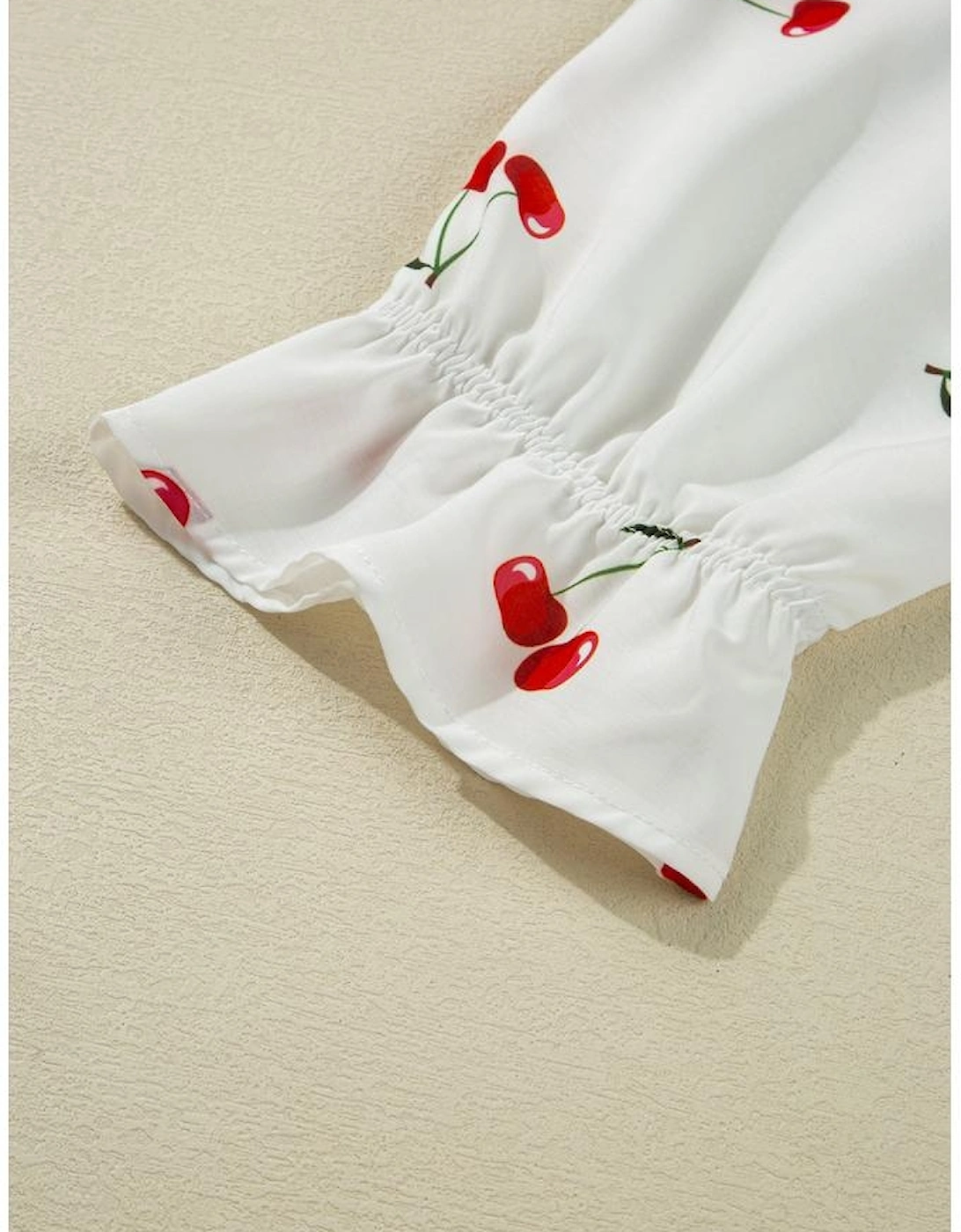 White Cherry Print Flounce Sleeve Collared Frilled Babydoll Blouse