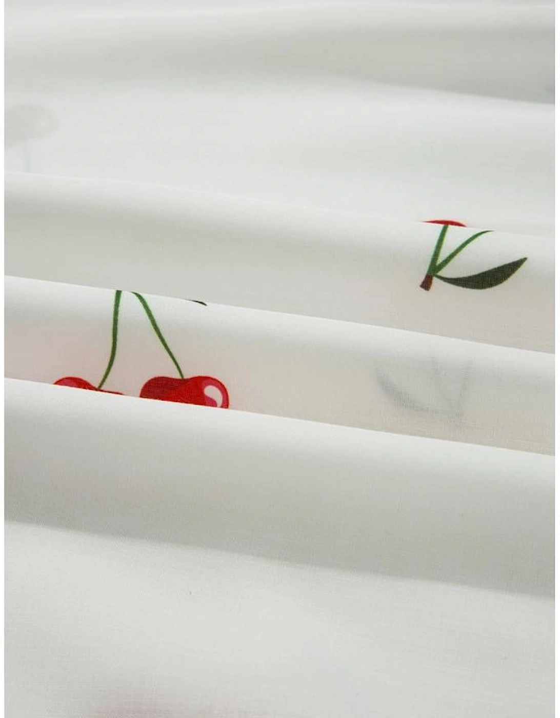 White Cherry Print Flounce Sleeve Collared Frilled Babydoll Blouse