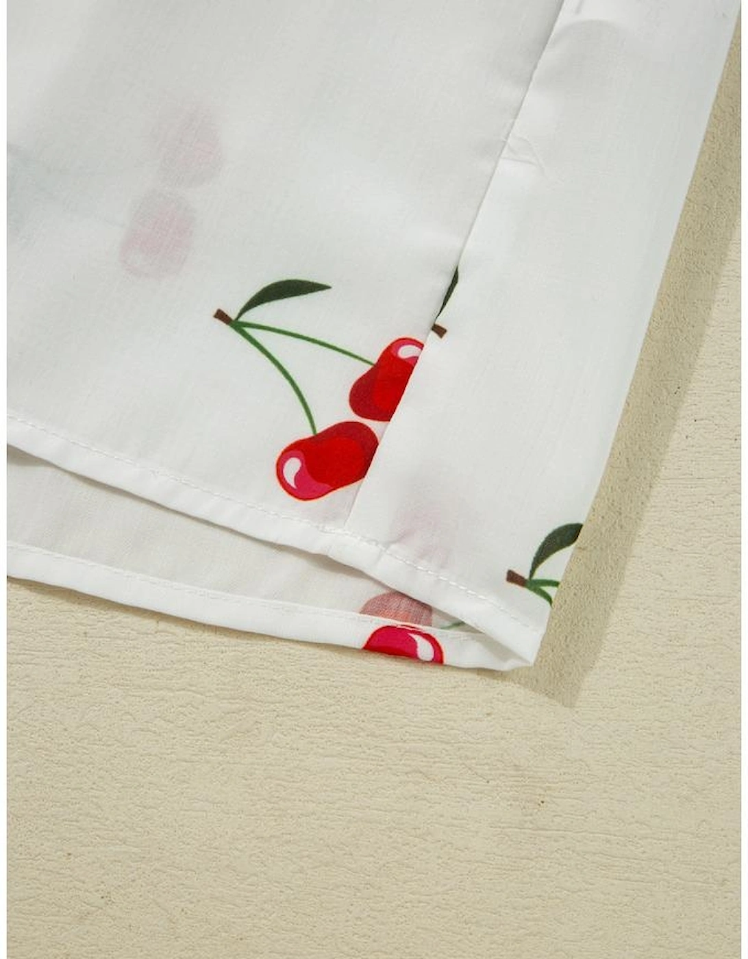 White Cherry Print Flounce Sleeve Collared Frilled Babydoll Blouse