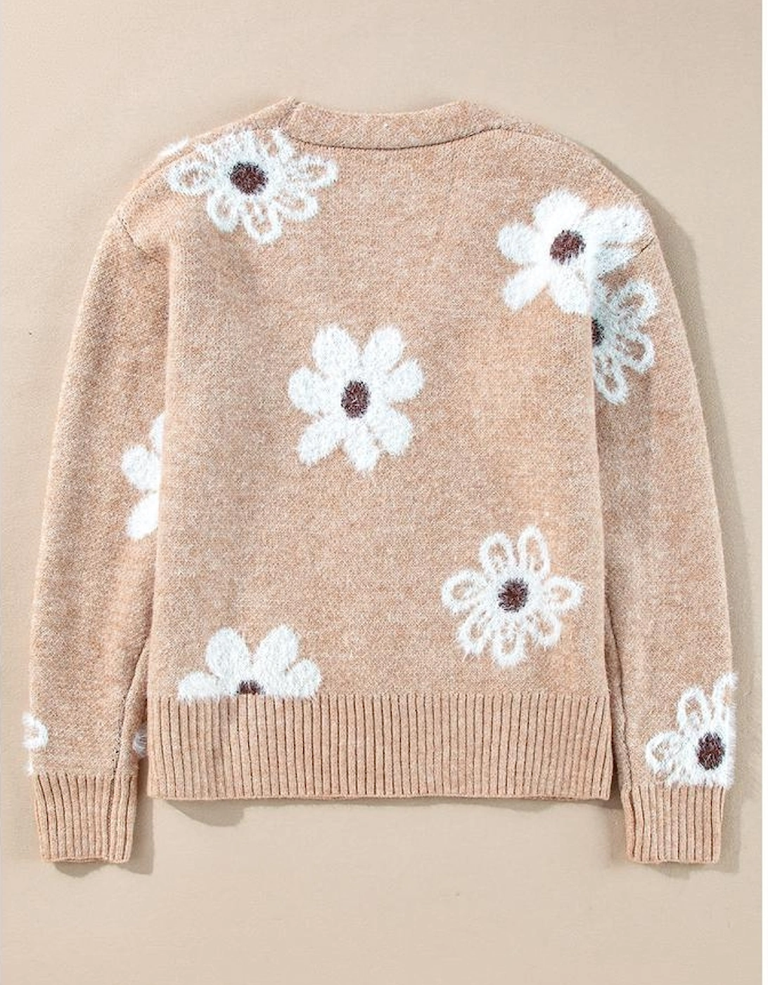 Smoke Gray Floral Print V Neck Knitted Button up Cardigan