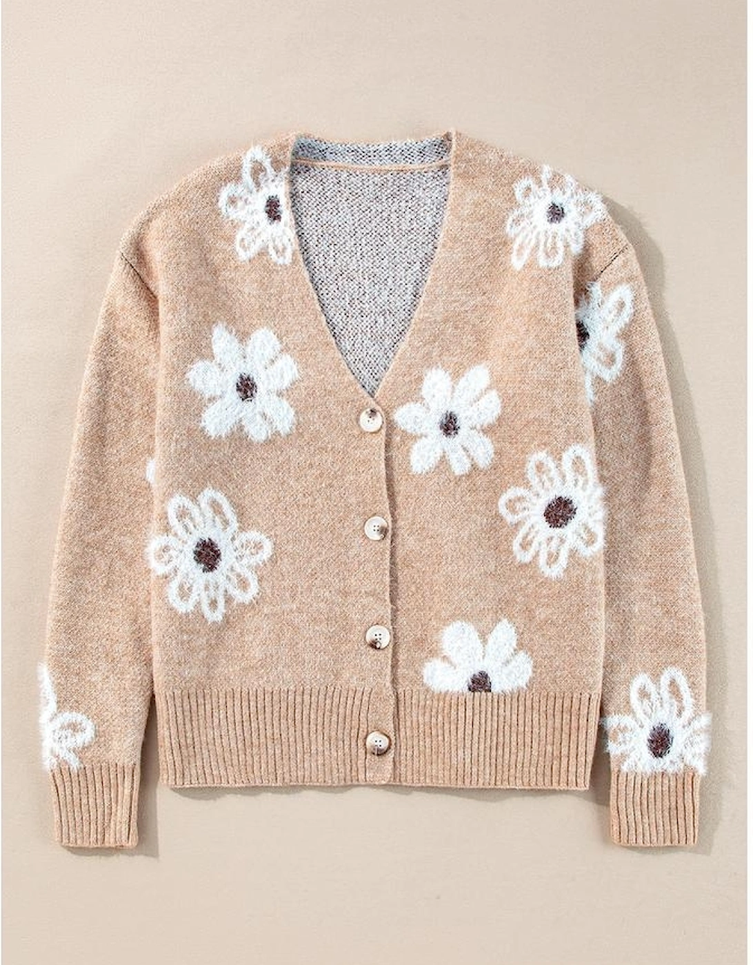 Smoke Gray Floral Print V Neck Knitted Button up Cardigan