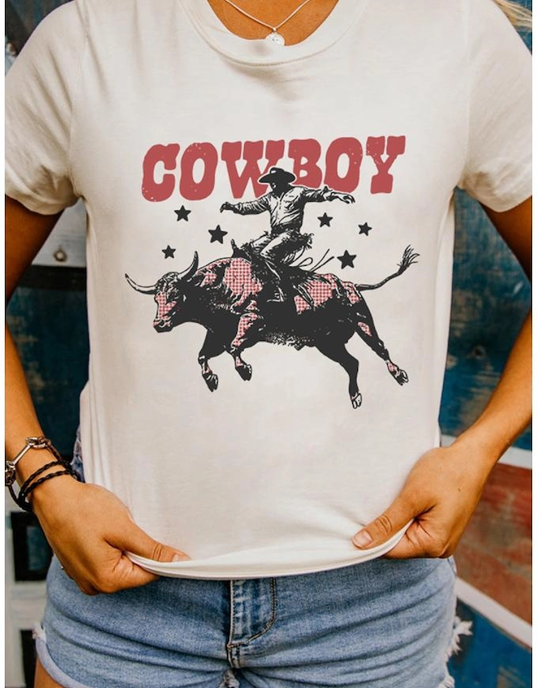 White COWBOY Star Graphic Crewneck Western Fashion Tee